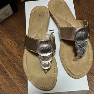 Alfani Women's Sandals in Brown with Metallic Accents